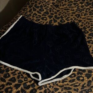 Navy Blue Velour Trimmed Shorts with White Piping